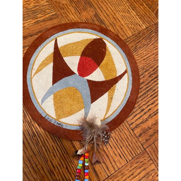 Native American signed by artist hand painted drum wall hangings set of 3 - Picture 3 of 7